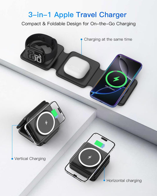 Foldable 3-in-1 Magnetic Wireless Charging Station | Apple Travel Dock