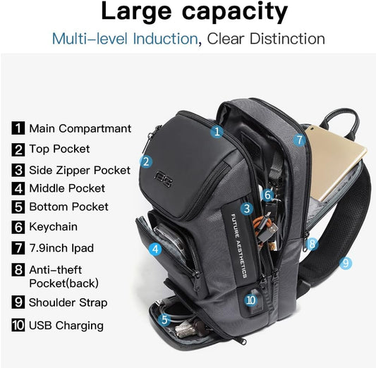 BANGE Anti-Theft Oxford Sling Backpack