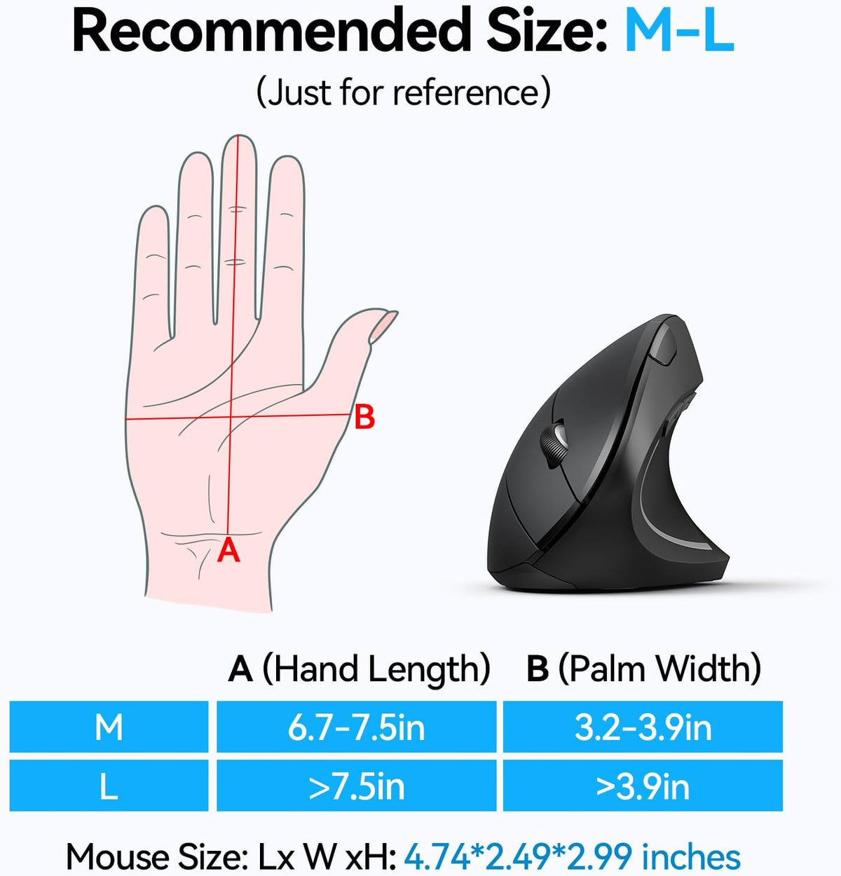 Ergonomic Mouse, Wireless Bluetooth Vertical Mouse, 4800 DPI Optical Tracking, 6 Adjustable DPI, Quiet Clicks, 2.4Ghz with USB a Receiver, 12 Months Battery, 6 Buttons, Wide Compatibility