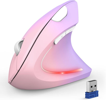 Ergonomic Mouse, Wireless Bluetooth Vertical Mouse, 4800 DPI Optical Tracking, 6 Adjustable DPI, Quiet Clicks, 2.4Ghz with USB a Receiver, 12 Months Battery, 6 Buttons, Wide Compatibility