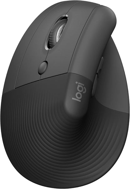 Lift Vertical Ergonomic Mouse, Wireless, Bluetooth or Logi Bolt USB Receiver, Quiet Clicks, 4 Buttons, Compatible with Windows/Macos/Ipados, Laptop, PC - Graphite