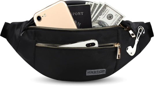 Large Crossbody Fanny Pack with 4-Zipper Pockets,Gifts for Enjoy Sports Festival Workout Traveling Running Casual Hands-Free Wallets Waist Pack Phone Bag Carrying All Phones