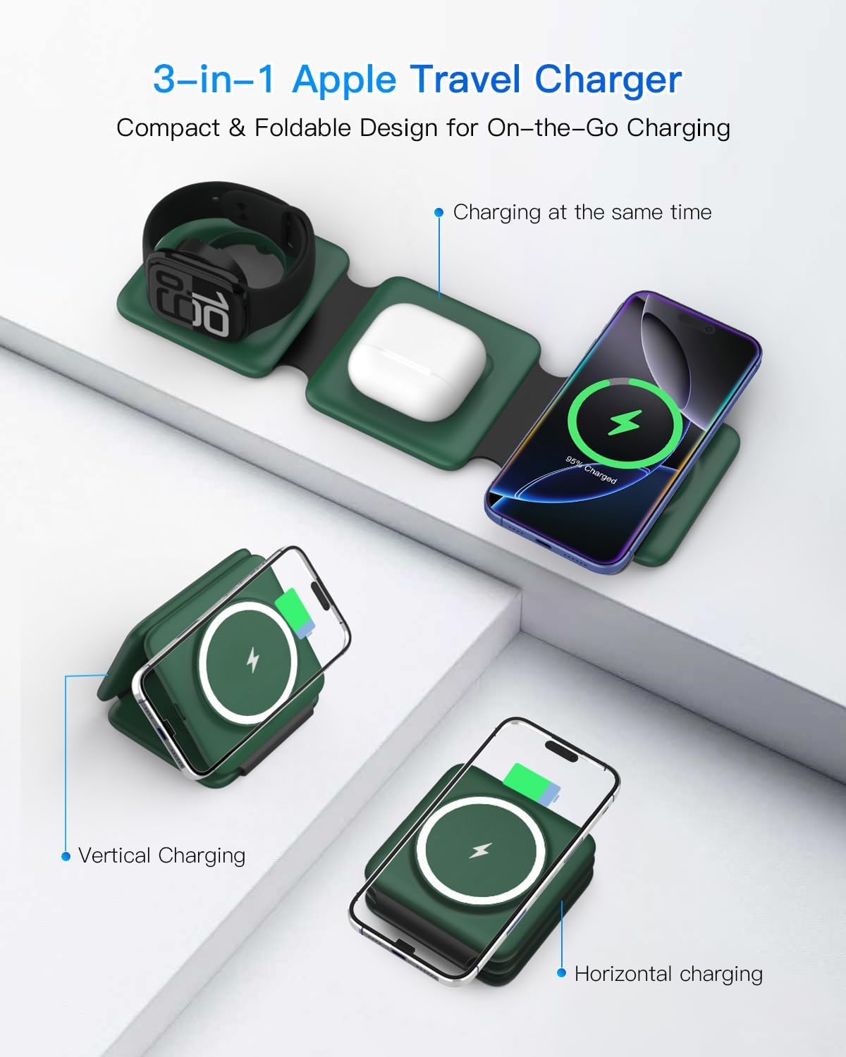 Foldable 3-in-1 Magnetic Wireless Charging Station | Apple Travel Dock