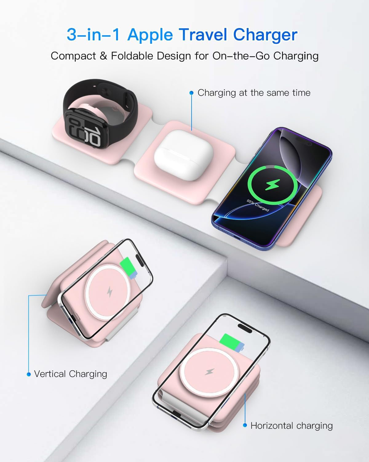 Foldable 3-in-1 Magnetic Wireless Charging Station | Apple Travel Dock