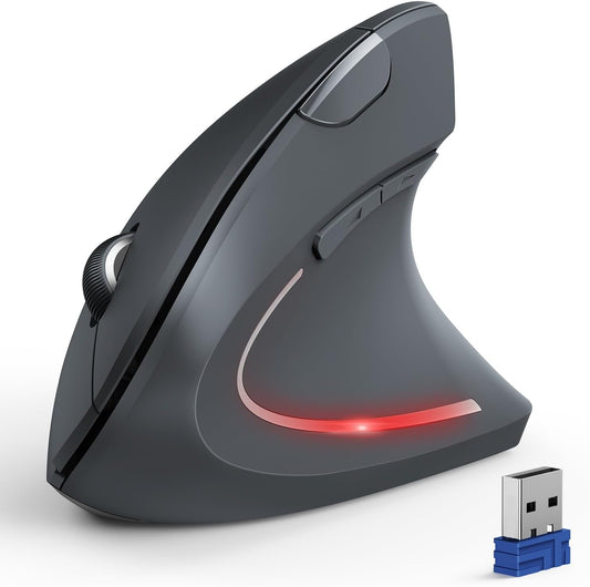 Ergonomic Mouse, Wireless Bluetooth Vertical Mouse, 4800 DPI Optical Tracking, 6 Adjustable DPI, Quiet Clicks, 2.4Ghz with USB a Receiver, 12 Months Battery, 6 Buttons, Wide Compatibility