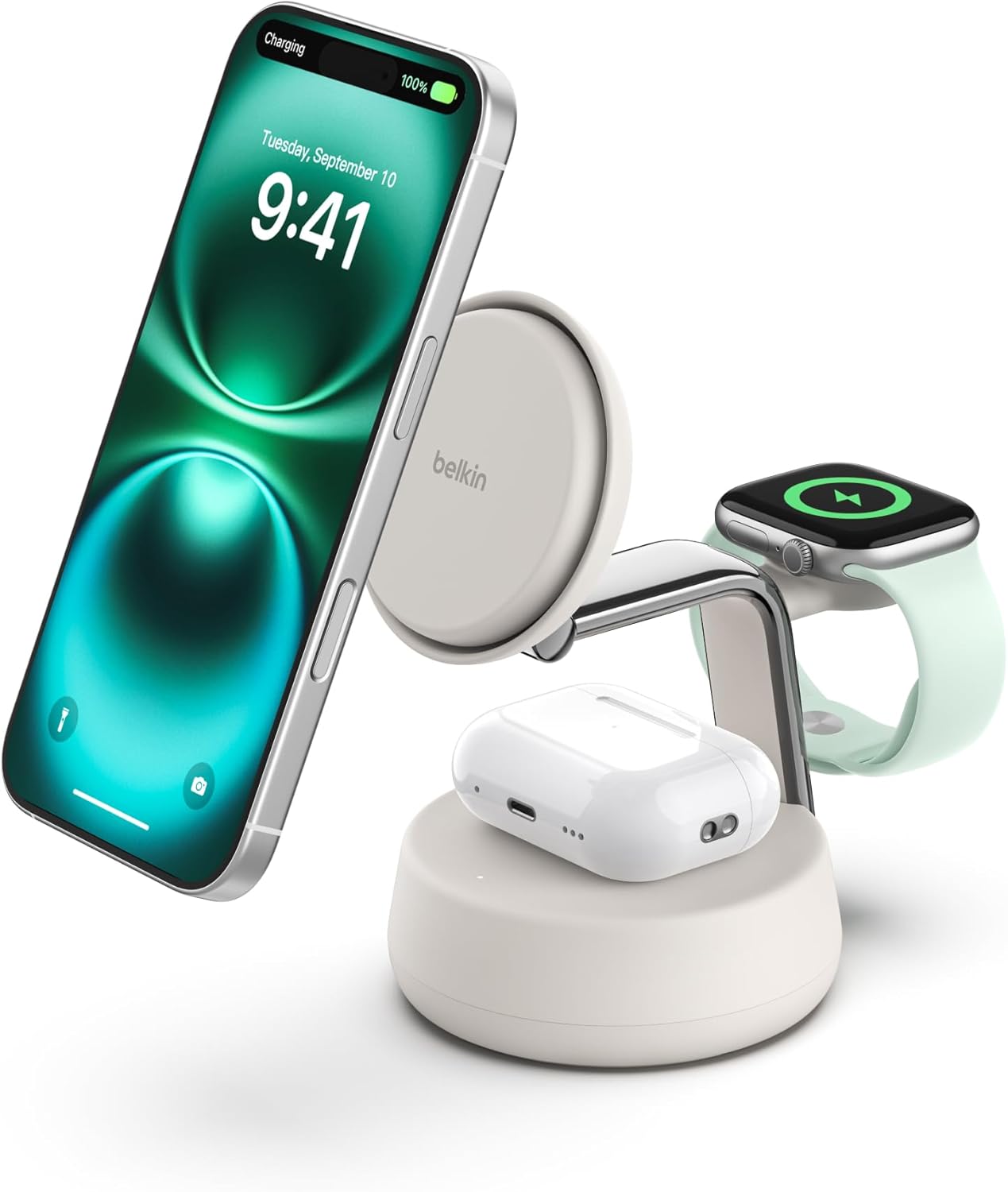 Magsafe Charger Compatible, 3-In-1 Charging Station, Qi2.2 25W W/Cooling Fan (On/Off Control) Magnetic Wireless Charger for Iphone 17, Apple Watch, Airpods, Pixel 10 (45W Adapter Included)
