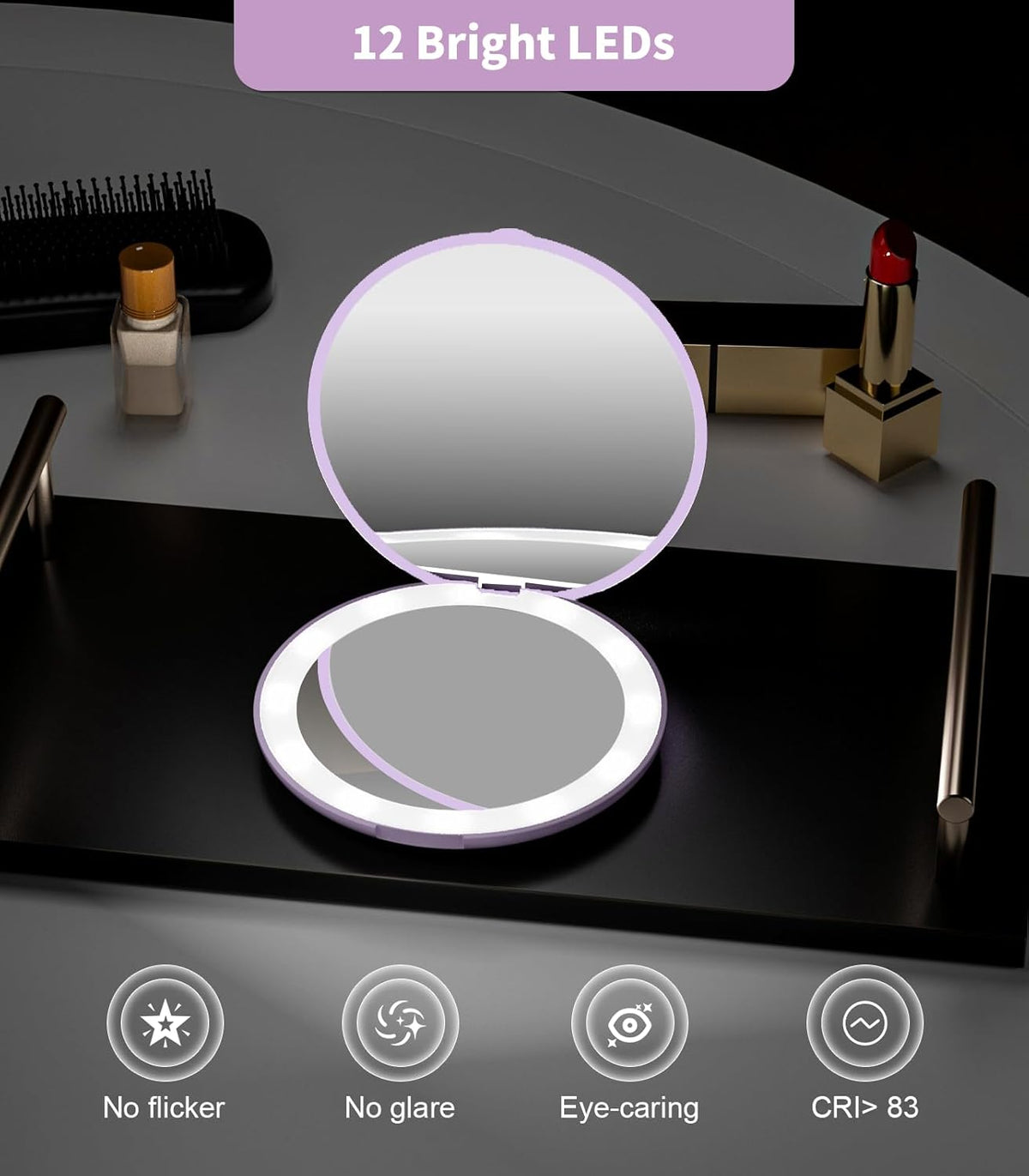 LUMINA Magnetic-Logic Travel 10X Micro-Clarity LED Makeup Mirror