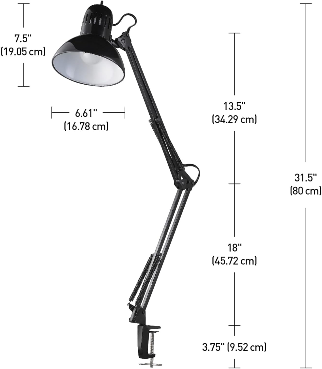 Globe Electric 12641 Architect 32" Swing-Arm Clamp-On Lamp, Black Finish, LED Bulb Included
