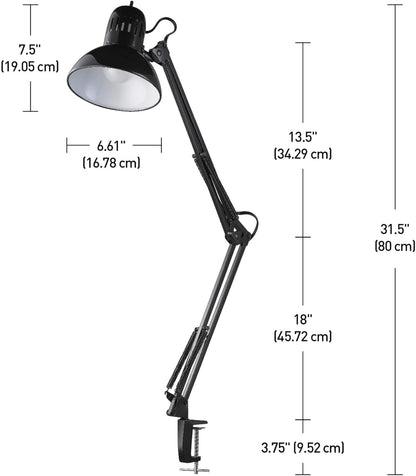 Globe Electric 12641 Architect 32" Swing-Arm Clamp-On Lamp, Black Finish, LED Bulb Included