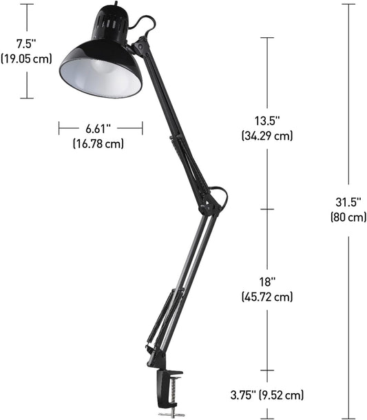 Globe Electric 12641 Architect 32" Swing-Arm Clamp-On Lamp, Black Finish, LED Bulb Included