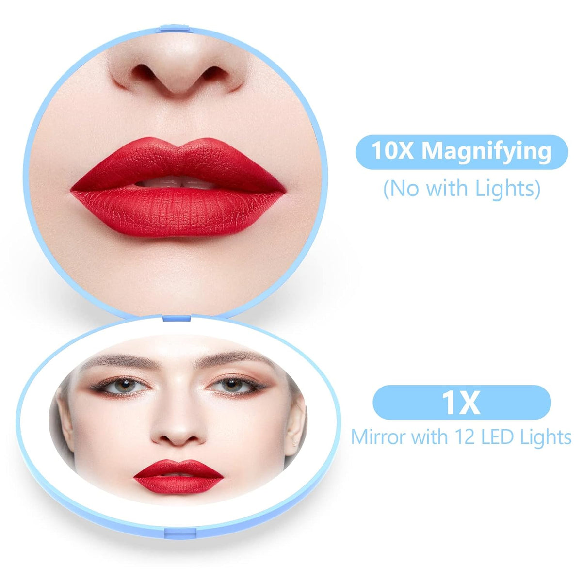 LUMINA Magnetic-Logic Travel 10X Micro-Clarity LED Makeup Mirror