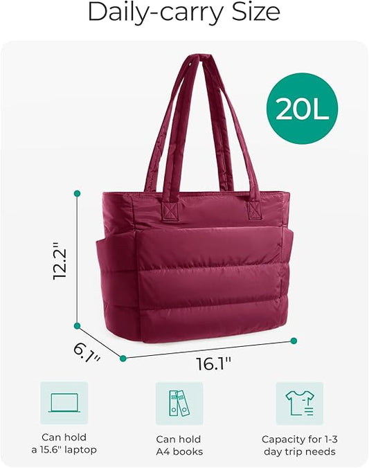 BAGSMART Lightweight Puffer Tote Bag with Zipper