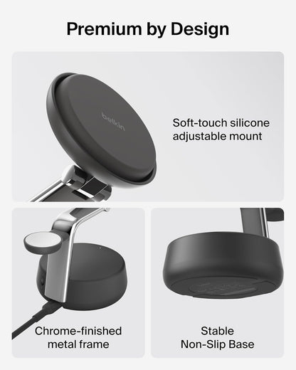 Magsafe Charger Compatible, 3-In-1 Charging Station, Qi2.2 25W W/Cooling Fan (On/Off Control) Magnetic Wireless Charger for Iphone 17, Apple Watch, Airpods, Pixel 10 (45W Adapter Included)
