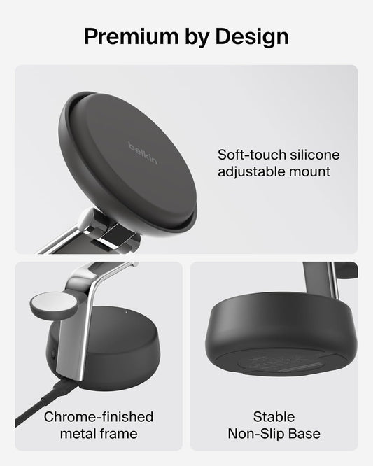 Magsafe Charger Compatible, 3-In-1 Charging Station, Qi2.2 25W W/Cooling Fan (On/Off Control) Magnetic Wireless Charger for Iphone 17, Apple Watch, Airpods, Pixel 10 (45W Adapter Included)