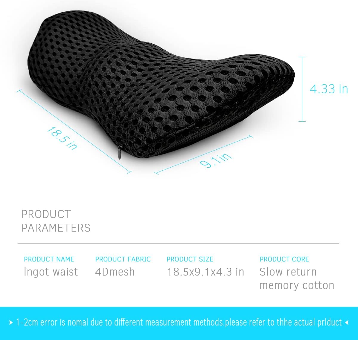 Curved Memory Foam Lumbar Pillow With Mesh Cover