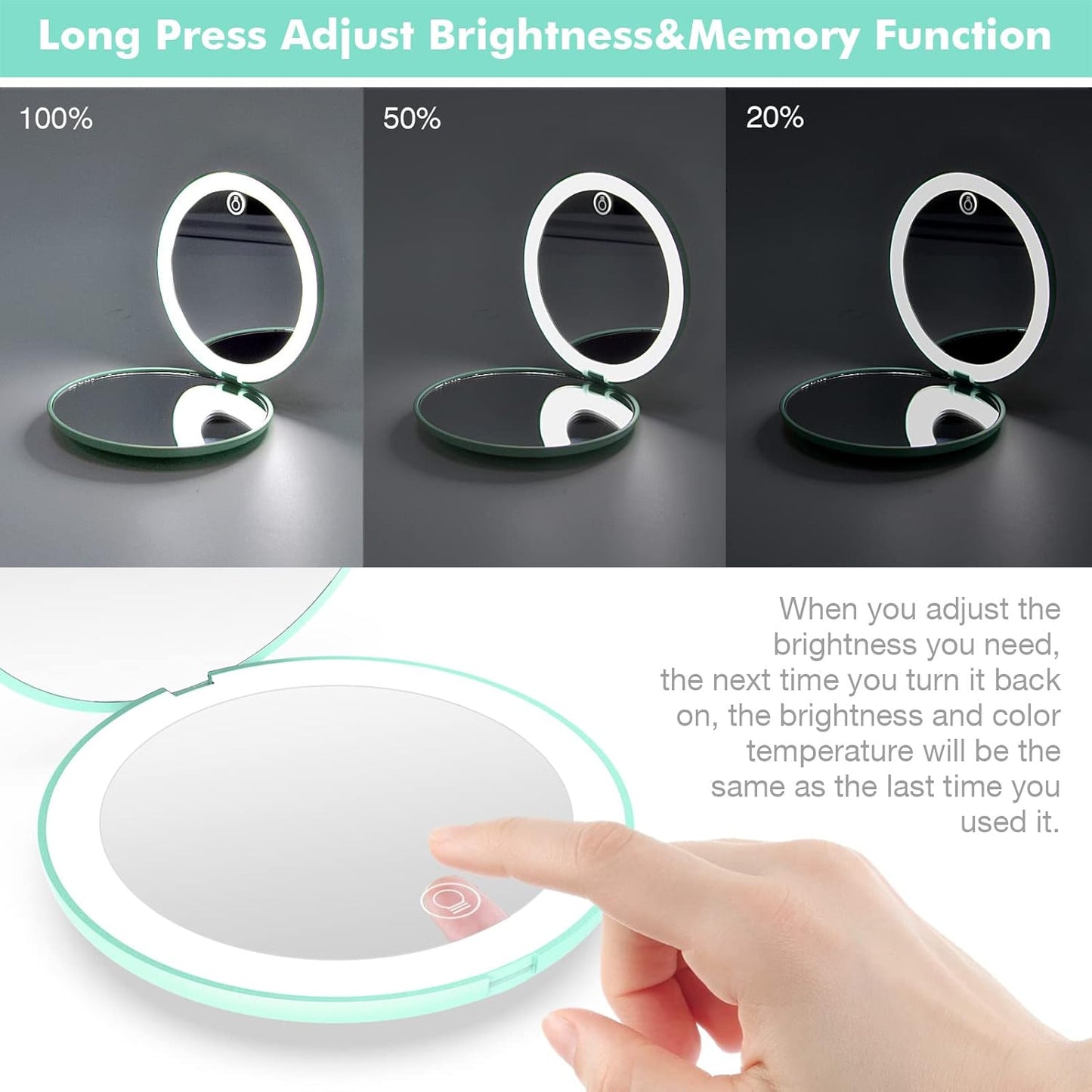 LUMINA Magnetic-Logic Travel 10X Micro-Clarity LED Makeup Mirror