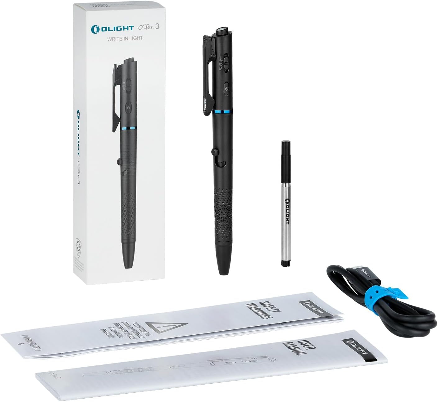 O'Pen 3 EDC Pen Light,120 Lumens with Green Beam, Red and White, USB-C Rechargeable LED Flashlight for Office, Writing, Presentation, Outdoor Uses, Professional Business Gift(Black)