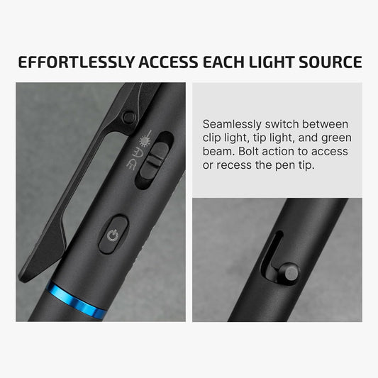 O'Pen 3 EDC Pen Light,120 Lumens with Green Beam, Red and White, USB-C Rechargeable LED Flashlight for Office, Writing, Presentation, Outdoor Uses, Professional Business Gift(Black)