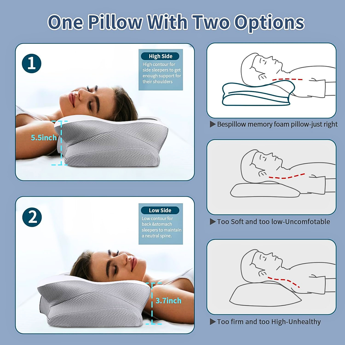 Contour Memory Foam Butterfly Pillow With Dual Heights