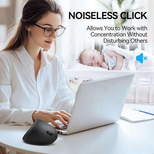 Ergonomic Mouse, Wireless Bluetooth Vertical Mouse, 4800 DPI Optical Tracking, 6 Adjustable DPI, Quiet Clicks, 2.4Ghz with USB a Receiver, 12 Months Battery, 6 Buttons, Wide Compatibility