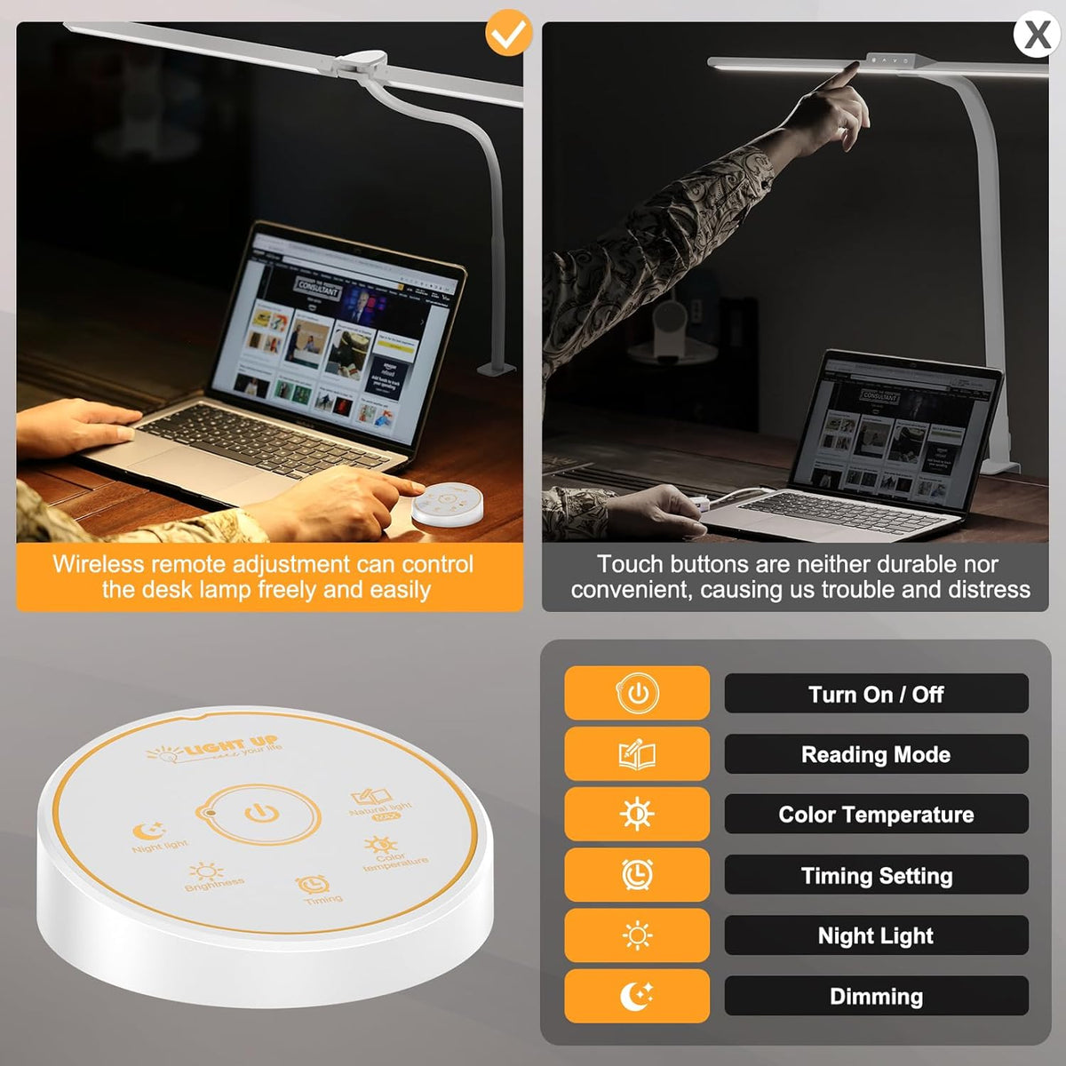 LED Desk Lamp with Clamp, Adjustable Swing Arm, 5 Color Temperatures, Wireless Remote — for Office, Study, Drafting
