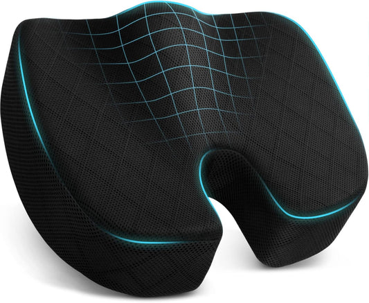 Office/ Car Seat Cushion, Non-Slip Sciatica & Back Coccyx Tailbone Pain Relief Chair Pad, Memory Foam Butt Pillow for Computer Desk, Wheelchair, Driving (Black)