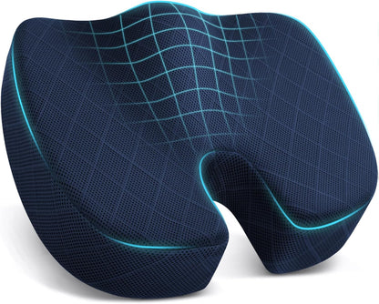 Office/ Car Seat Cushion, Non-Slip Sciatica & Back Coccyx Tailbone Pain Relief Chair Pad, Memory Foam Butt Pillow for Computer Desk, Wheelchair, Driving (Black)