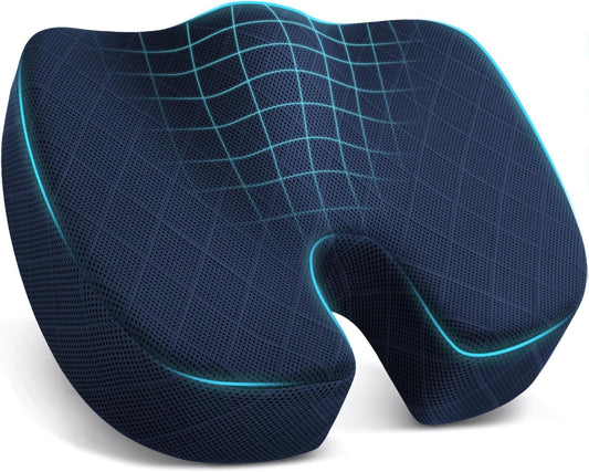 Office/ Car Seat Cushion, Non-Slip Sciatica & Back Coccyx Tailbone Pain Relief Chair Pad, Memory Foam Butt Pillow for Computer Desk, Wheelchair, Driving (Black)
