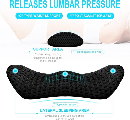Curved Memory Foam Lumbar Pillow With Mesh Cover