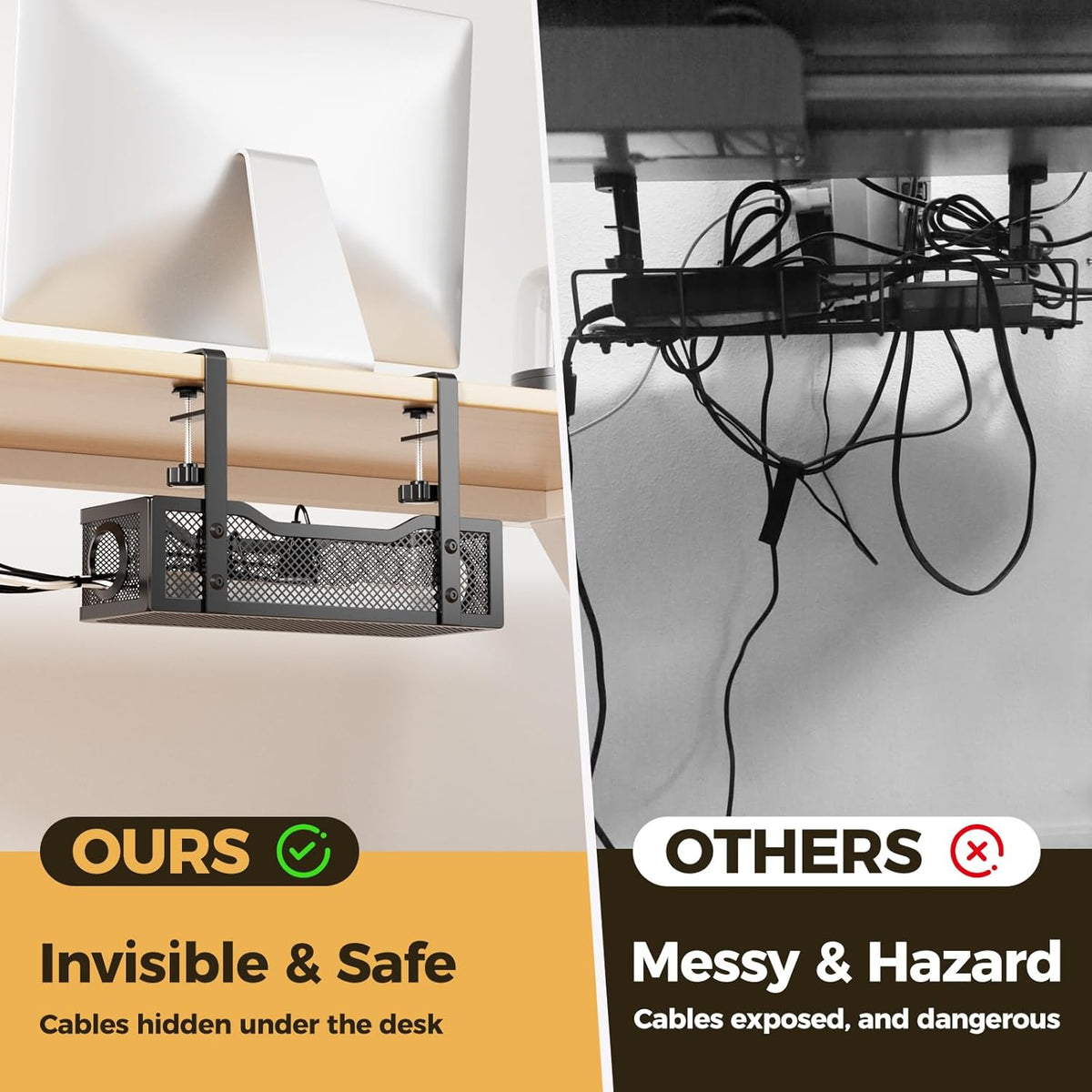 Under Desk Cable Management Tray | Drill-Free Wire Organizer
