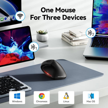 Ergonomic Mouse, Wireless Bluetooth Vertical Mouse, 4800 DPI Optical Tracking, 6 Adjustable DPI, Quiet Clicks, 2.4Ghz with USB a Receiver, 12 Months Battery, 6 Buttons, Wide Compatibility