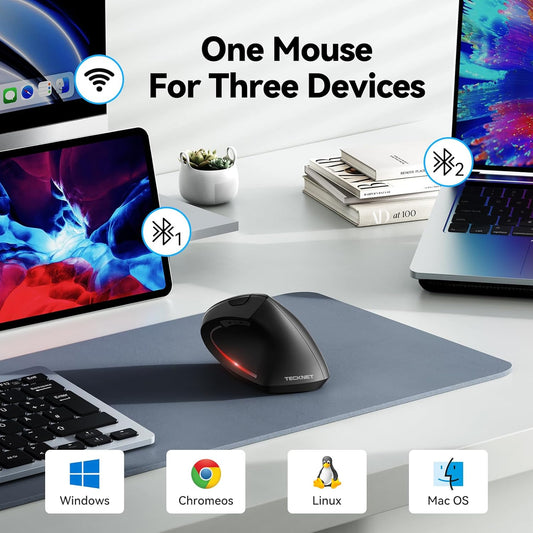 Ergonomic Mouse, Wireless Bluetooth Vertical Mouse, 4800 DPI Optical Tracking, 6 Adjustable DPI, Quiet Clicks, 2.4Ghz with USB a Receiver, 12 Months Battery, 6 Buttons, Wide Compatibility