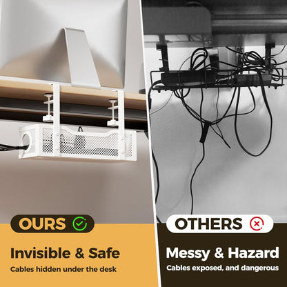 Under Desk Cable Management Tray | Drill-Free Wire Organizer