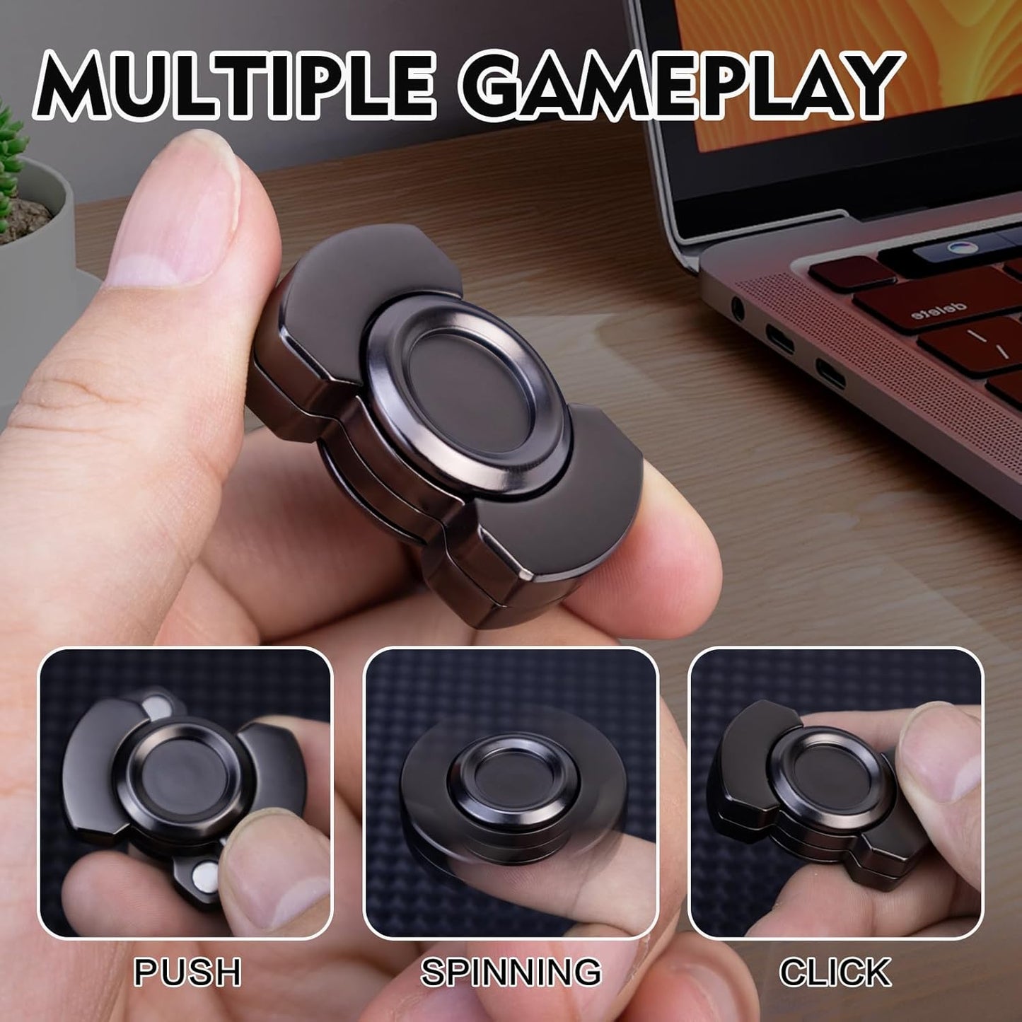 Easter Basket Stuffer, 3-In-1 Fidget Toys Adults Kids: Spinner, Slider & Clicker – Magnetic Stainless Steel Bearing for Super-Stable Rotation – Stress Relief, Enhanced Focus, and Habit Breaking, Black