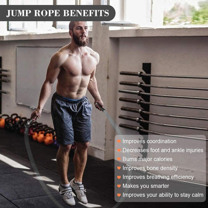 Weighted Jump Rope for Workout Fitness(1Lb), Tangle-Free Ball Bearing Rapid Speed Skipping Rope for MMA Boxing Weight-Loss,Aluminum Handle Adjustable Length 9MM Fabric Cotton+9Mm Solid PVC Rope