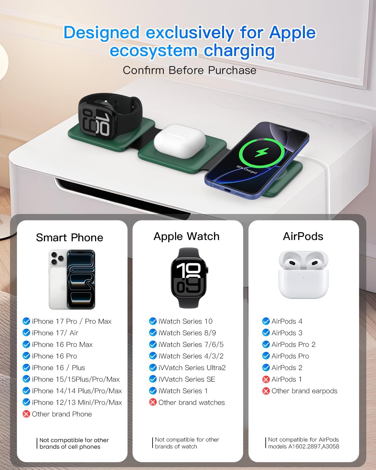 Foldable 3-in-1 Magnetic Wireless Charging Station | Apple Travel Dock