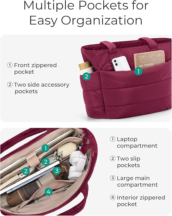 BAGSMART Lightweight Puffer Tote Bag with Zipper