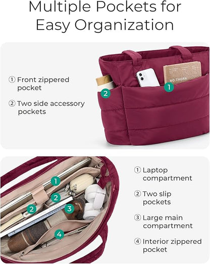 BAGSMART Lightweight Puffer Tote Bag with Zipper