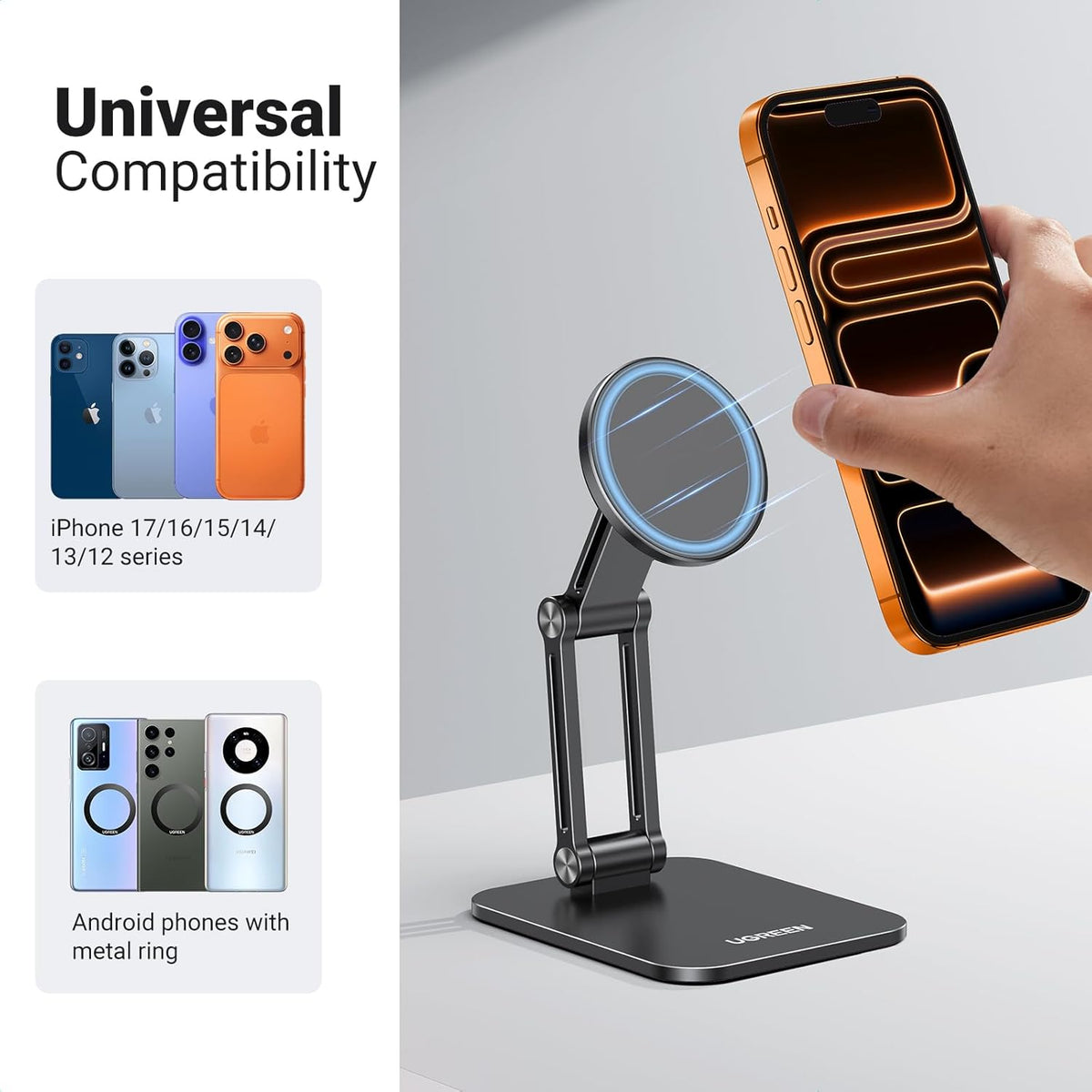 Magnetic Cell Phone Stand With Adjustable Arms