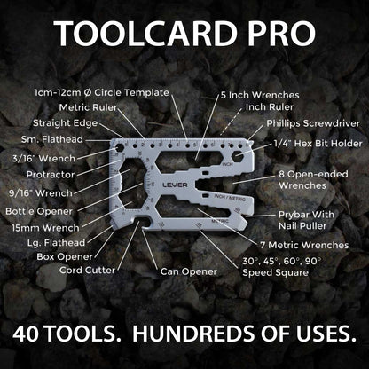 Toolcard Pro - 40 in 1 Credit Card Multitool. Slim, Minimalist Survival Card Wallet Tool Card. TSA Approved Multitool Card Pocket Tool. (Black)