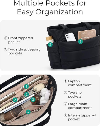 BAGSMART Lightweight Puffer Tote Bag with Zipper