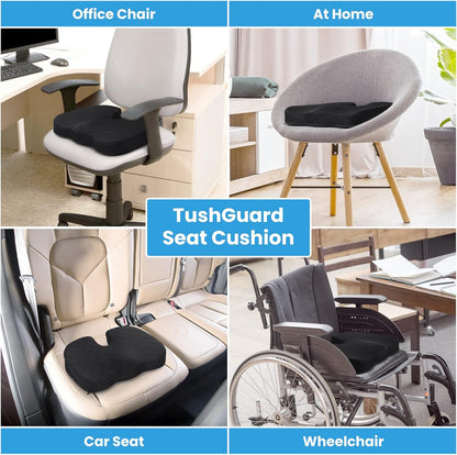 Office/ Car Seat Cushion, Non-Slip Sciatica & Back Coccyx Tailbone Pain Relief Chair Pad, Memory Foam Butt Pillow for Computer Desk, Wheelchair, Driving (Black)