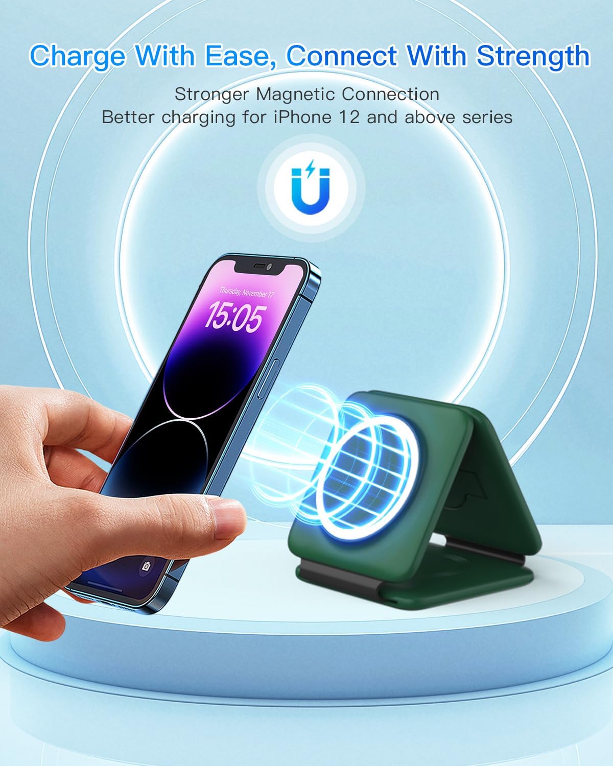 Foldable 3-in-1 Magnetic Wireless Charging Station | Apple Travel Dock