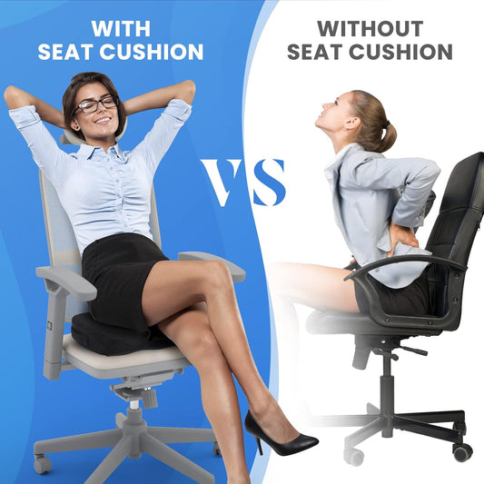 Office/ Car Seat Cushion, Non-Slip Sciatica & Back Coccyx Tailbone Pain Relief Chair Pad, Memory Foam Butt Pillow for Computer Desk, Wheelchair, Driving (Black)