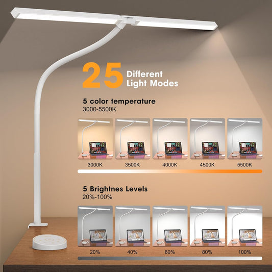 LED Desk Lamp with Clamp, Adjustable Swing Arm, 5 Color Temperatures, Wireless Remote — for Office, Study, Drafting