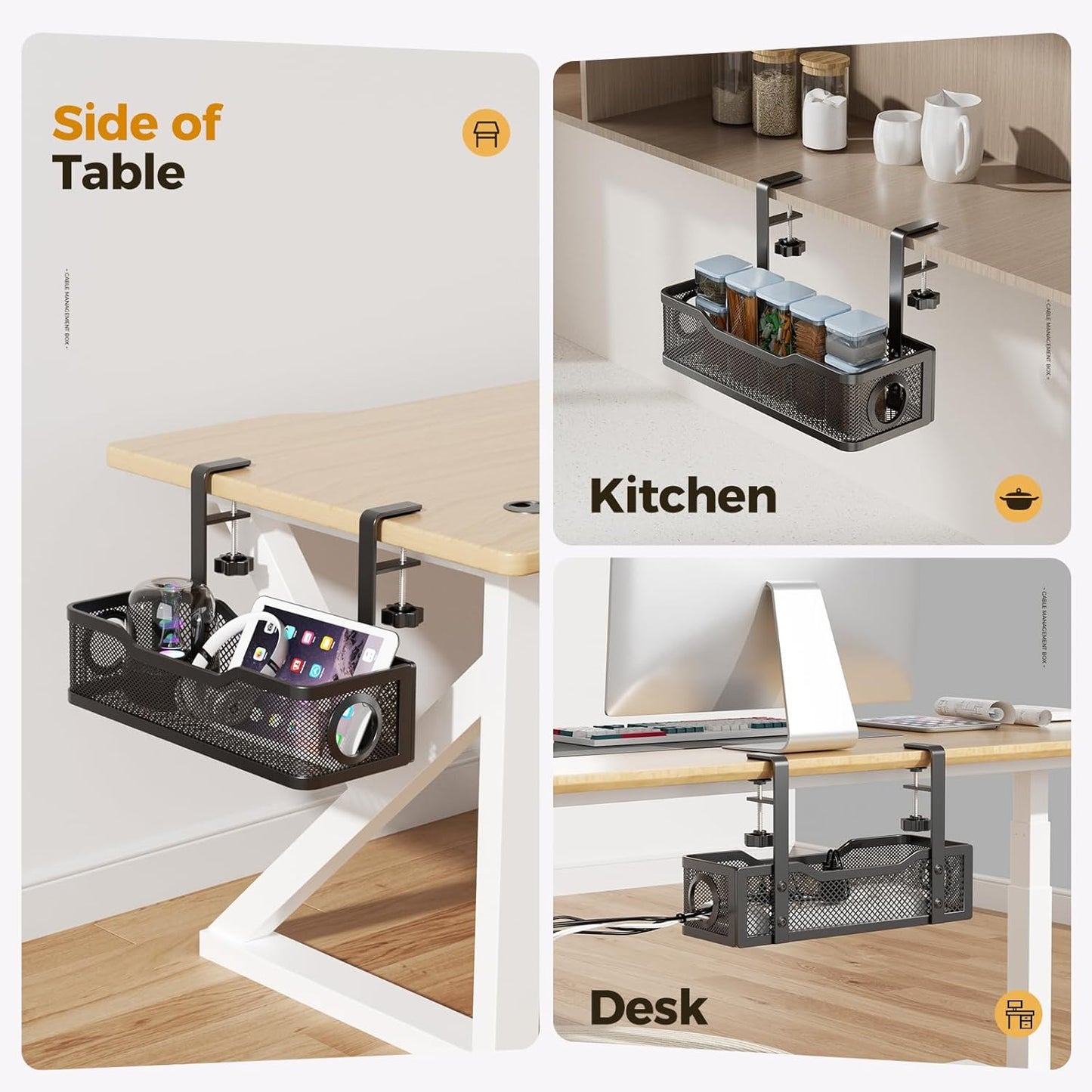 Under Desk Cable Management Tray | Drill-Free Wire Organizer
