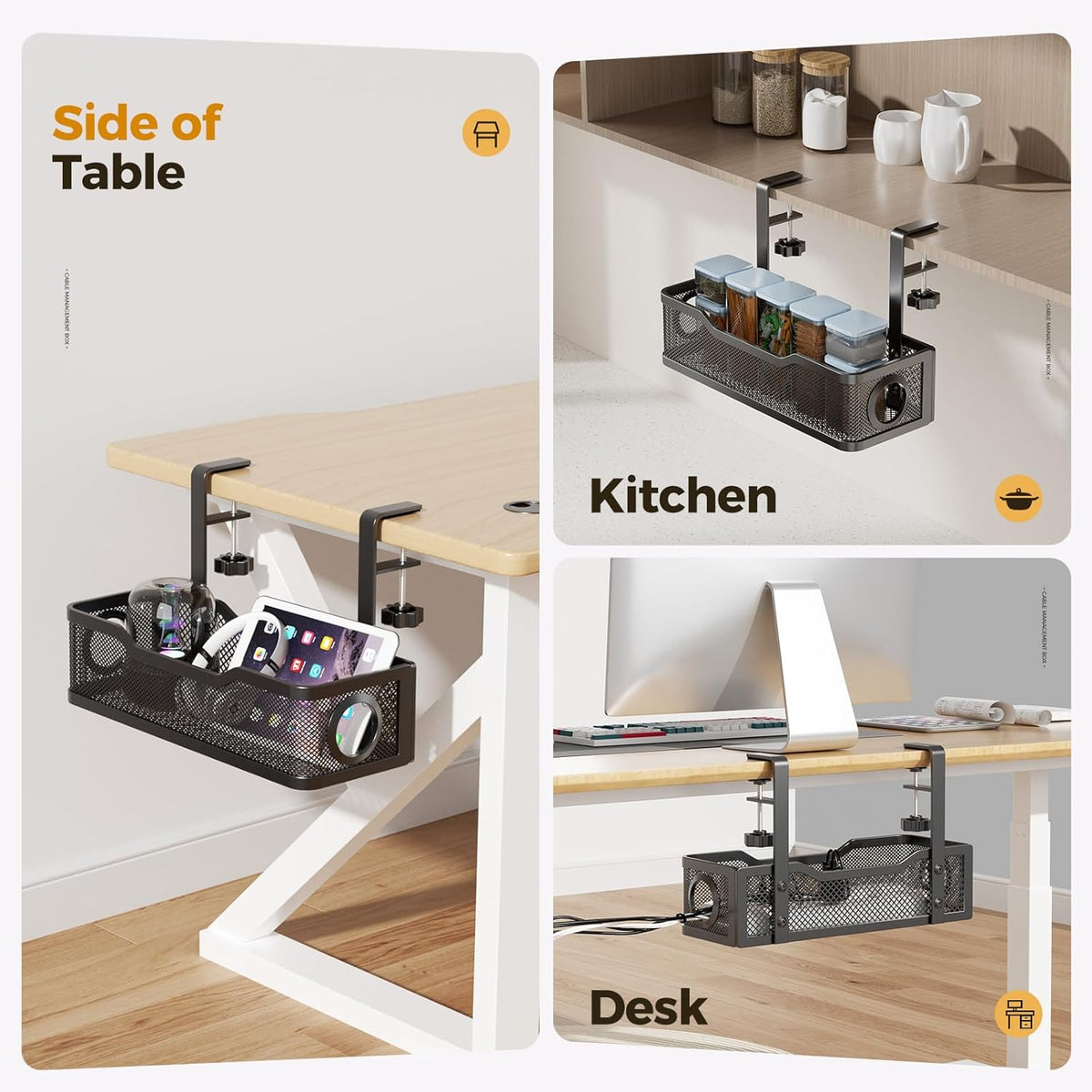 Under Desk Cable Management Tray | Drill-Free Wire Organizer