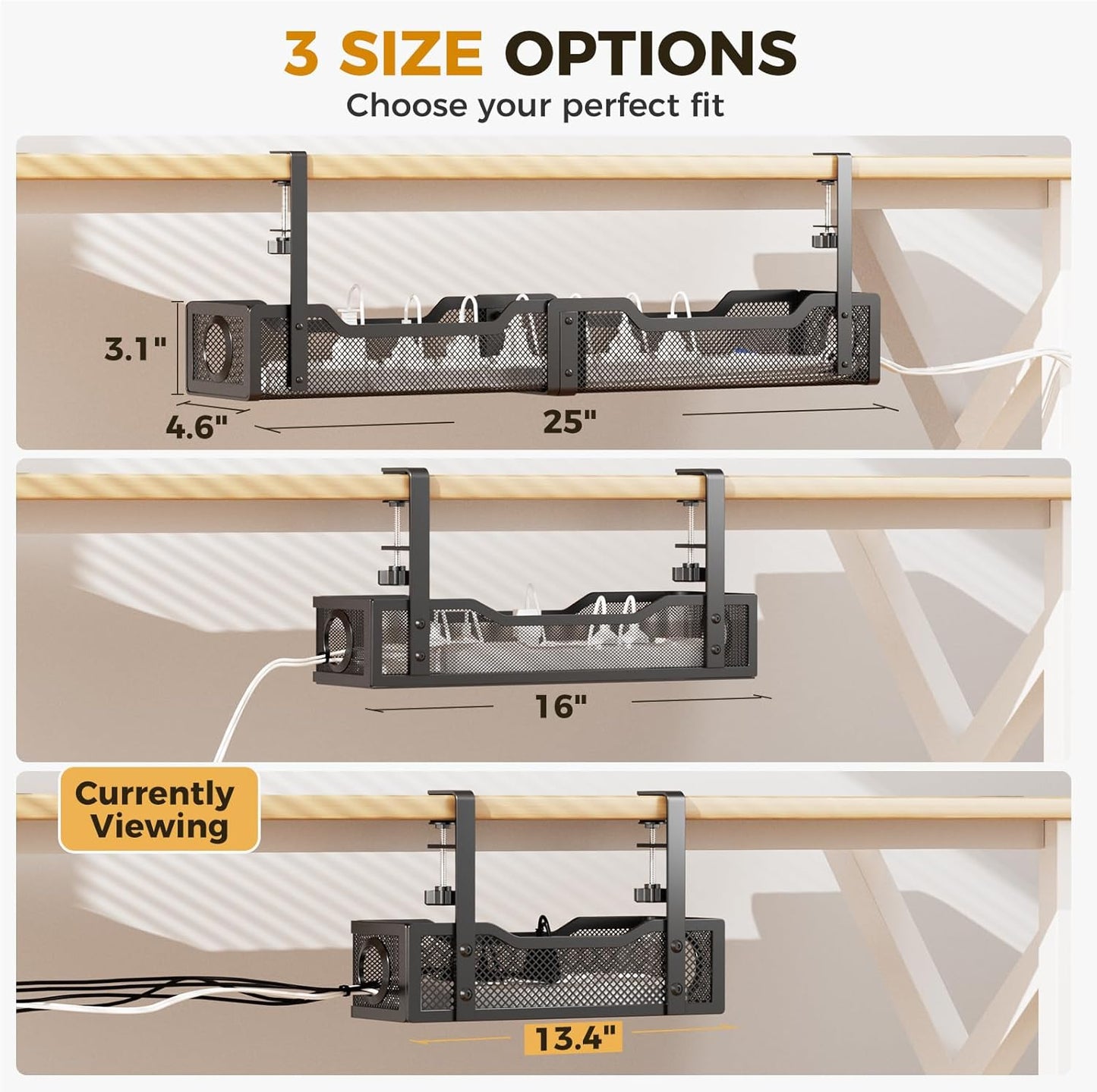 Under Desk Cable Management Tray | Drill-Free Wire Organizer