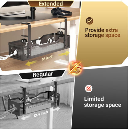 Under Desk Cable Management Tray | Drill-Free Wire Organizer