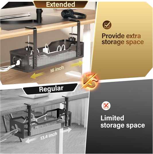 Under Desk Cable Management Tray | Drill-Free Wire Organizer